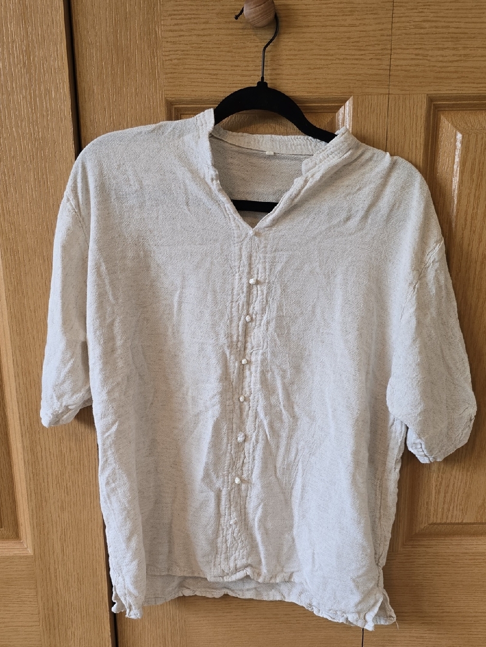 Cream Linen-Blend Short Sleeve Shirt
